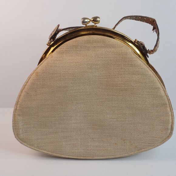 Vintage 60s 70s MAHLER Handmade Leather & Woven Kiss Lock Frame Handbag RARE - Picture 3 of 16